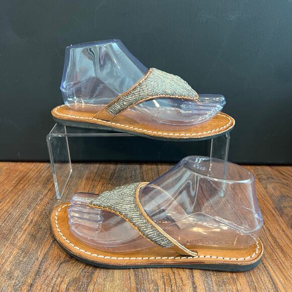 Laidback London Handmade‎ Leather Thong Sandals Beaded Accents Size 37 - Picture 9 of 10